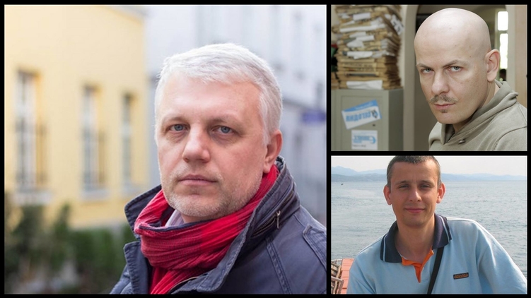 Павел Шеремет (справа), Олесь Бузина (в верхнем левом углу) и Вячеслав Веремий, фото:
