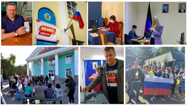 Как голосуют в Донецке и Ростовской области. Фото из соцсетей, коллаж