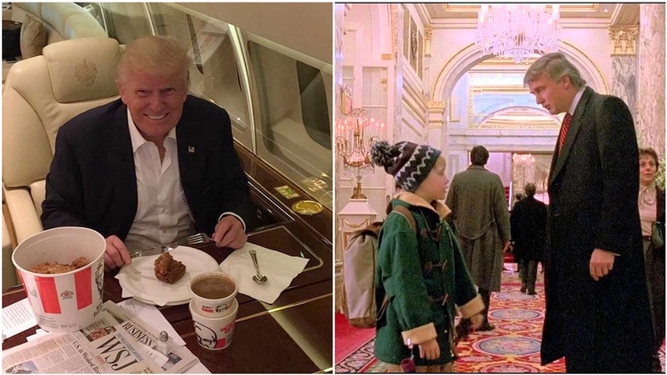 Трамп на борту своего самолета и Трамп в кино
