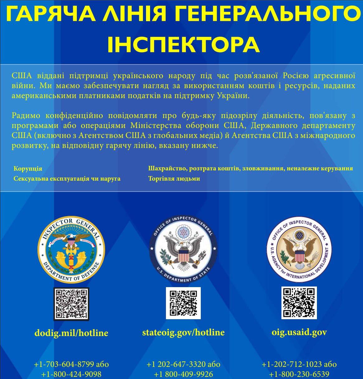 Ревізори зі США закликали українців анонімно їм повідомляти про крадіжки американської допомоги