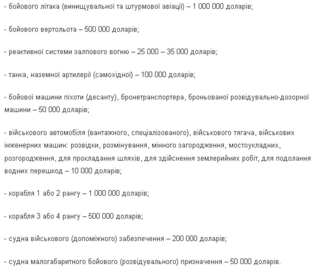 Суммы вознаграждений за военную технику