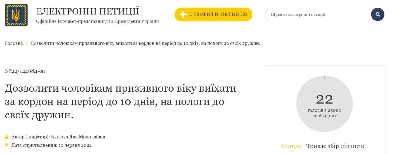 Петиция с просьбой выпускать из Украины мужчин