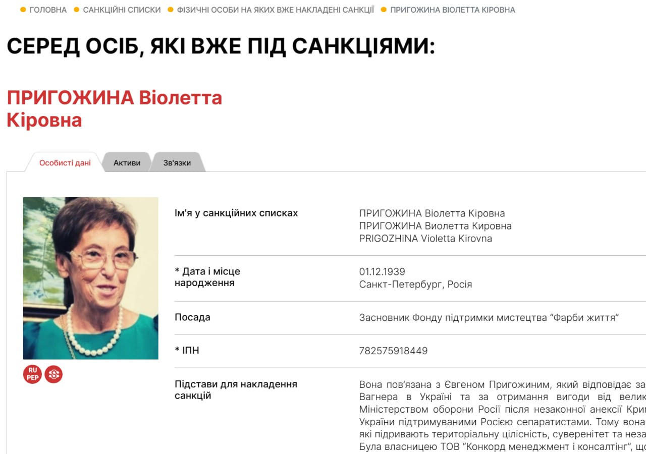 Санкції проти Пригожиною в Україні