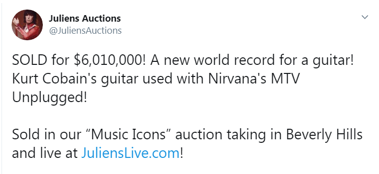 Скриншот из Twitter&nbsp;аукционного дома Julien's Auctions
