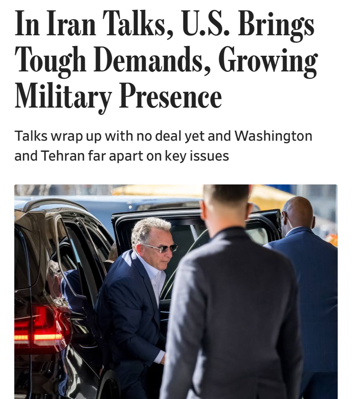 Снимок заголовка на wsj.com &ndash; США не договорились с Ираном на переговорах в Женеве