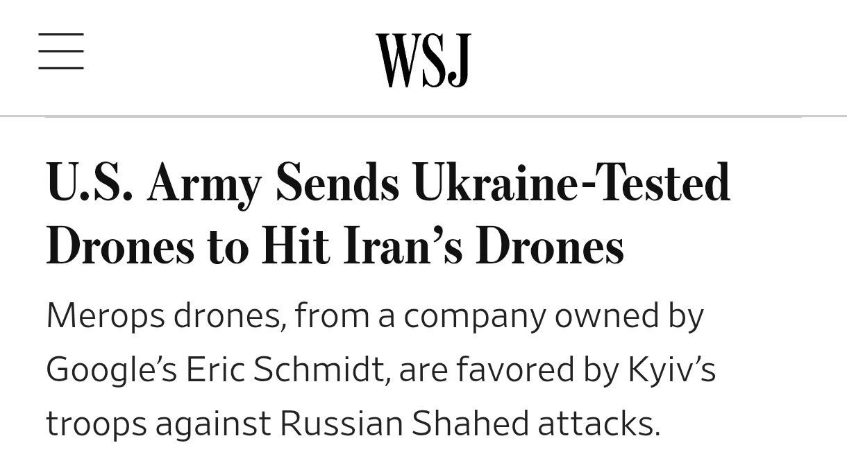 Снимок заголовка на wsj.com &ndash; США срочно перебрасывают к Ирану антидроновые системы, проверенные в Украине