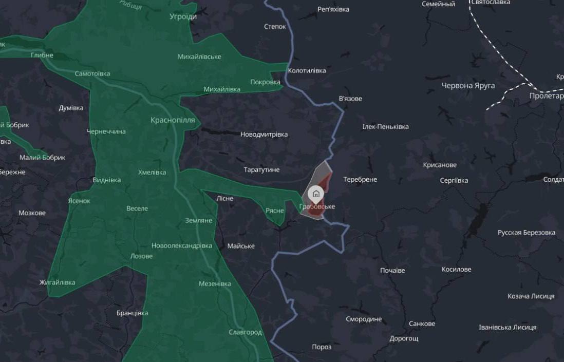 Село Грабовское. Карта боевых действий в Сумской области Украины. Источник - Deep State